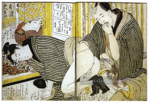 Kunde schmiert eine Prostituierte Kitagawa Utamaro Sexuell Ölgemälde